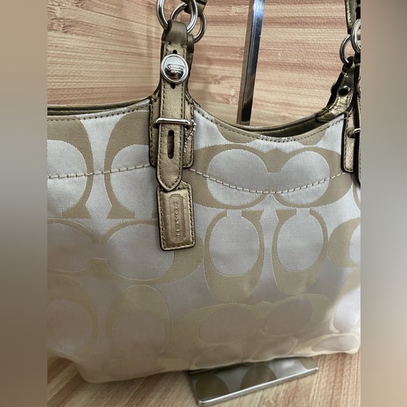 Coach Kahaki Tan Jacquard Signature Satchel Purse - Picture 2 of 15